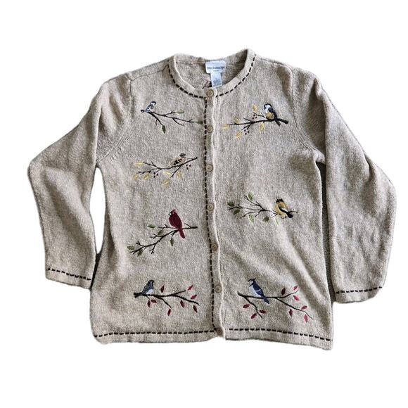 Breckenridge Women Birds Cardigan Sweater Size 1X Brown Embroidered Button-up - Picture 1 of 8